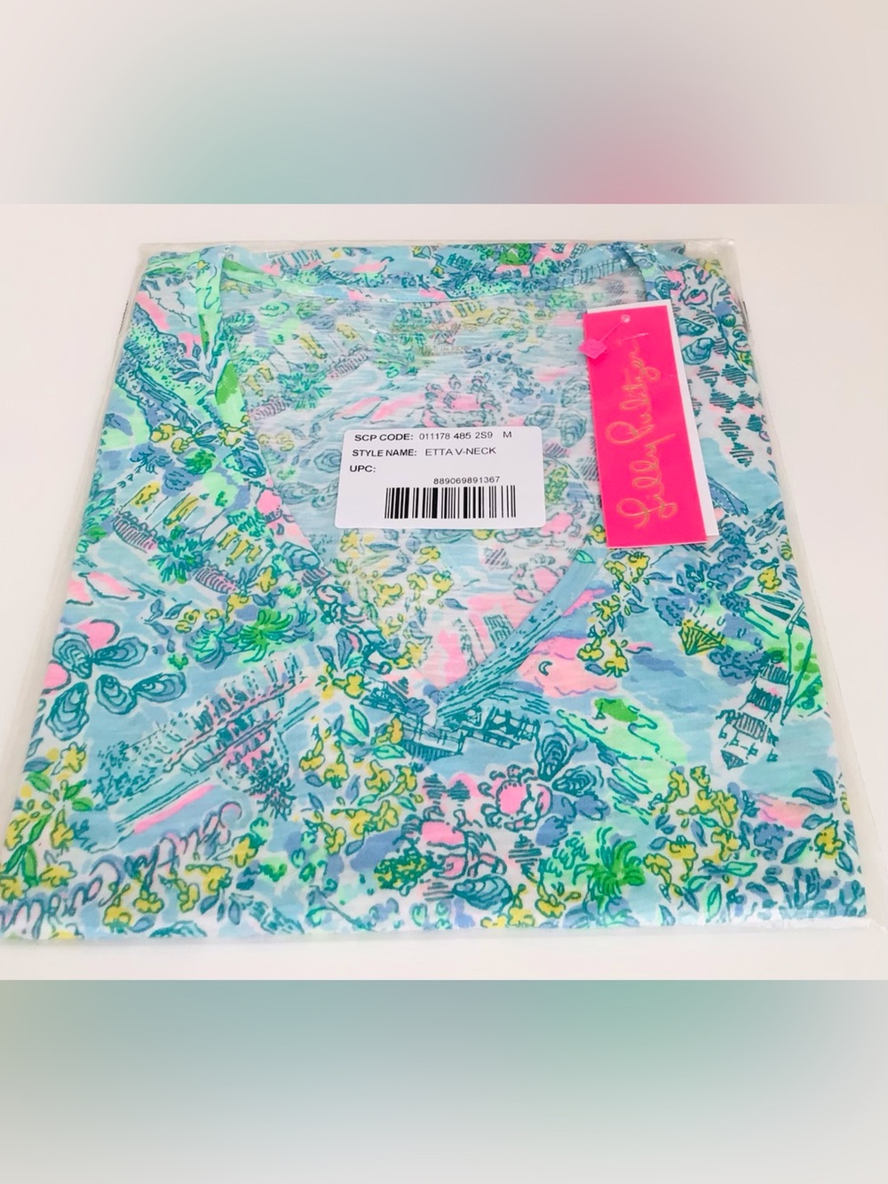 Lilly Pulitzer Etta V-Neck Top-Lilly Loves South Carolina-Surf Blue NWT - Picture 8 of 10